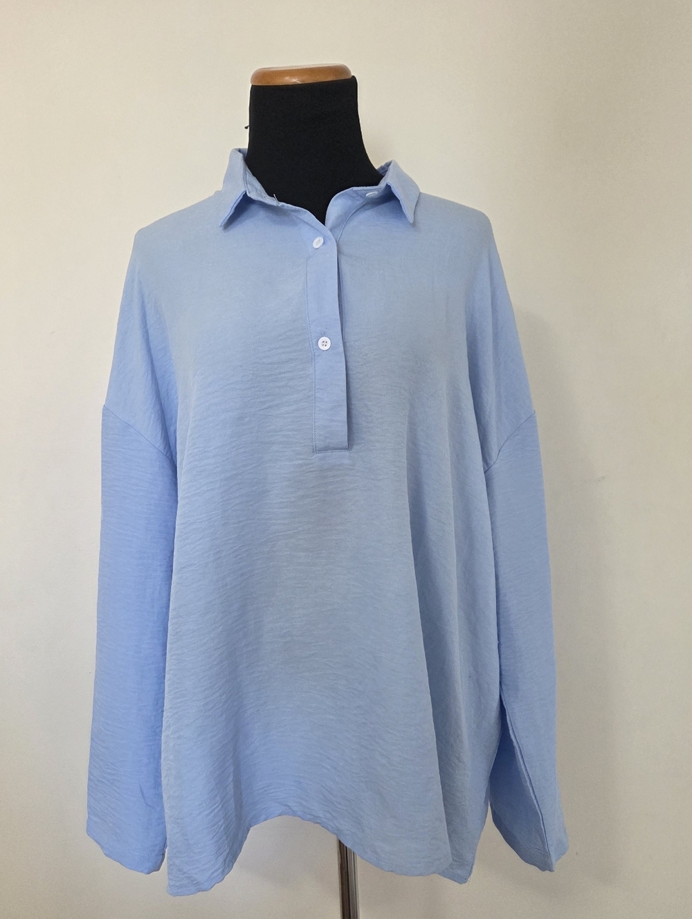 Light Blue Classic Collared Long Sleeve Tunic Blouse Size 3XL